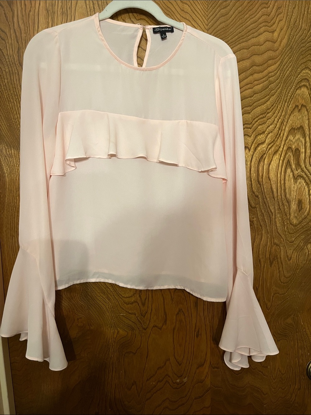 L Shinestar Light Pink Ruffle Long-Sleeve Blouse